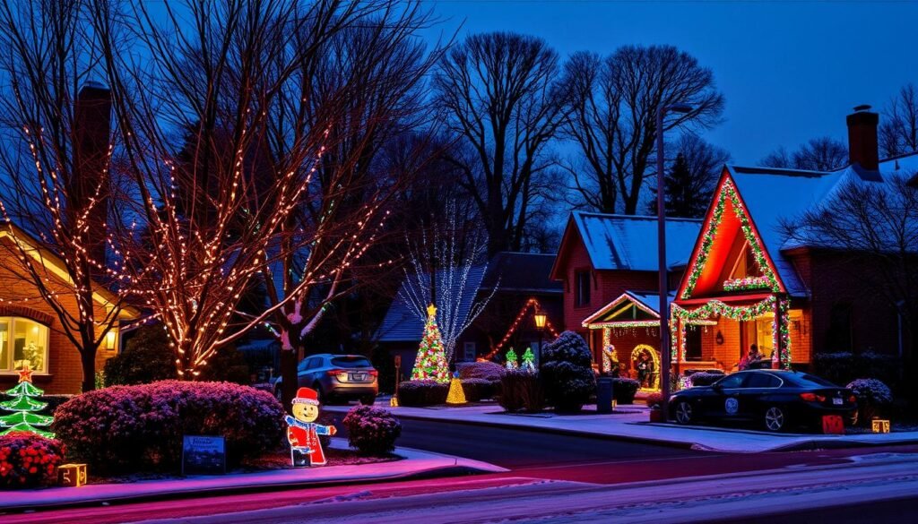 homes with christmas lights